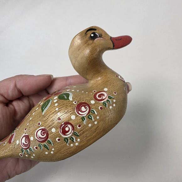 Vintage Wooden Painted Duck Folk Art Country Kitchen flower Design cottagecore - Picture 12 of 15